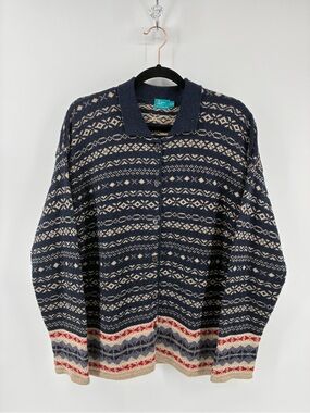 Weekend Edition Vintage Blue Patterned Knit Button Up Sweater